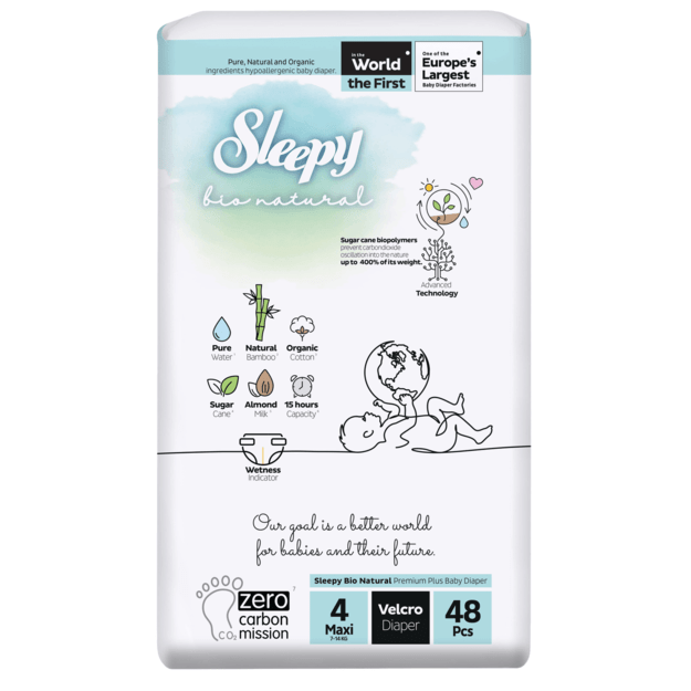 SLEEPY “Bio Natural” sauskelnės 4 Maxi (7-14 Kg / 48 Vnt.)
